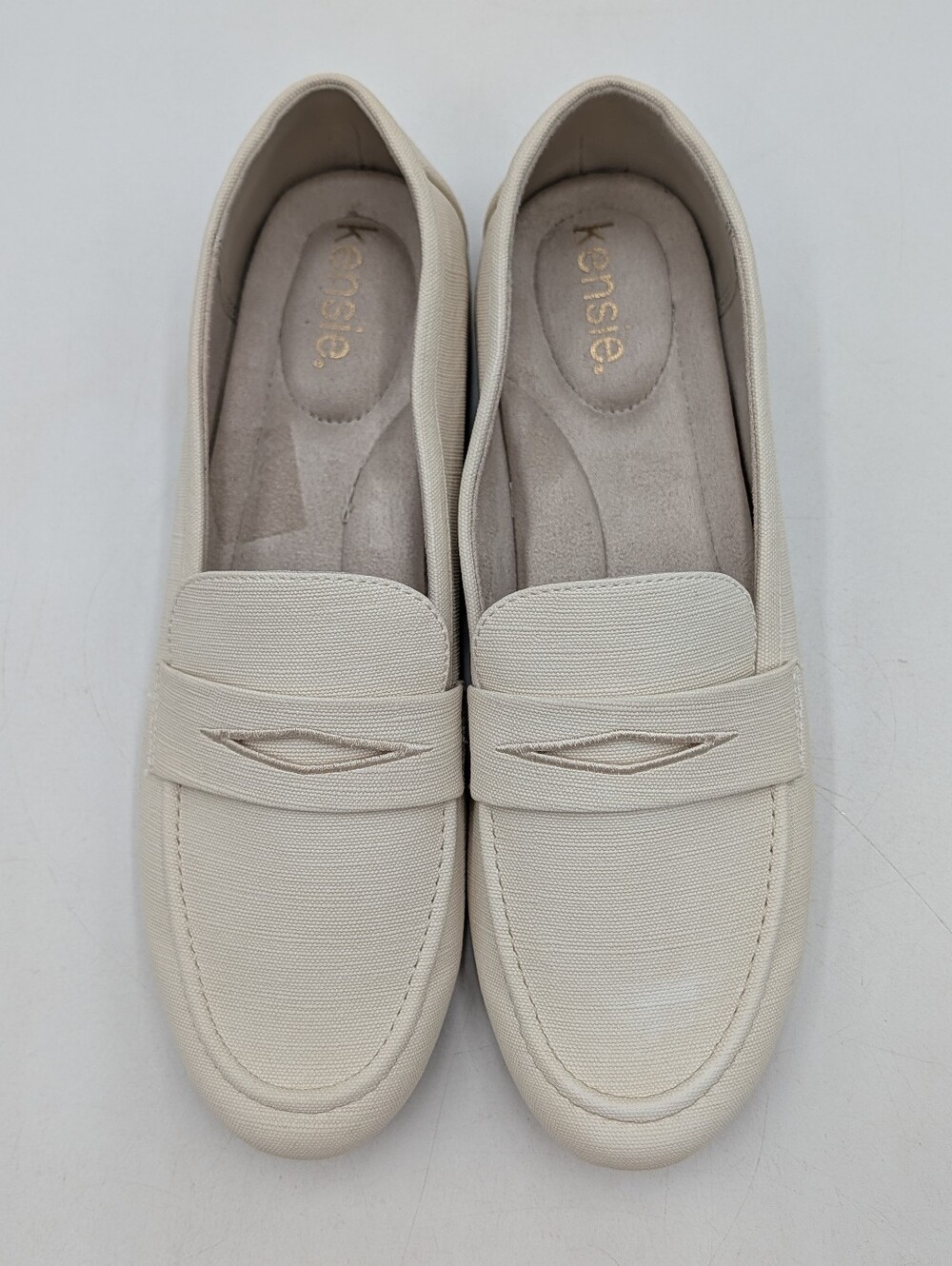Kensie Womens Sz 10 EU 41 Yelena Canvas Penny Loafer Flat Slip-On Cream Shoe - Picture 14 of 17